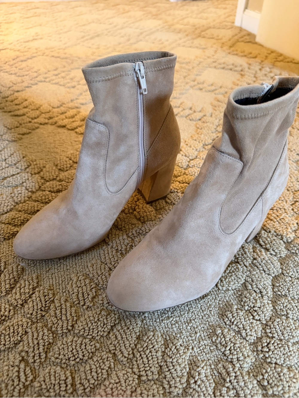 Women's Taupe Suede Ankle Boots with Block Heel